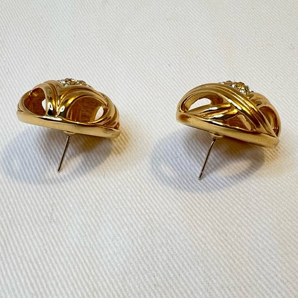 Auth Christian DIOR Pierced Earrings • Globe Diamantés Pierced GP Authentic - Picture 8 of 15